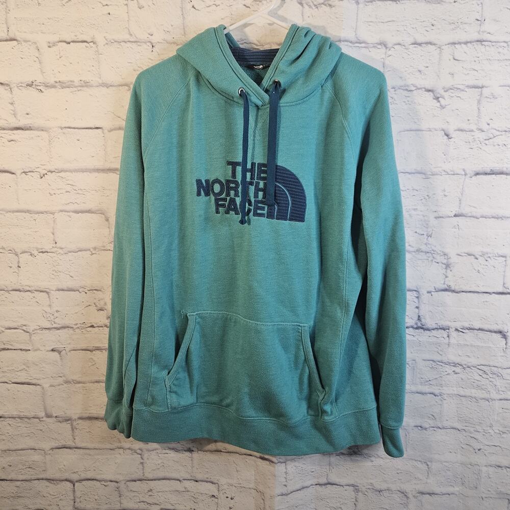 The North Face Sweatshirt Hoodie Womens XL Green Pullover Blue Logo Gym Running